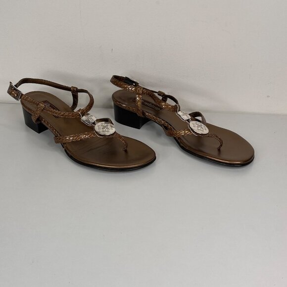 Brighton Brown Faux Snakeskin Sandals With Silver Floral Medallion Size 8.5 - Picture 3 of 10